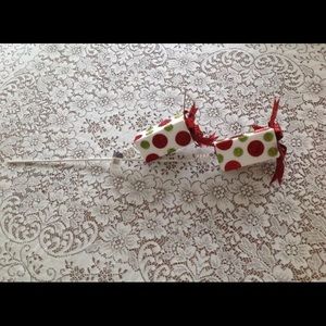 NWT White Green Red Christmas Glitter Floral Pick